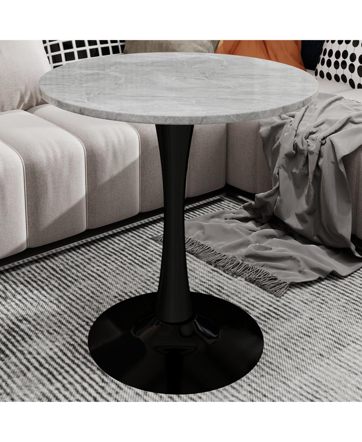 Streamdale Black mid-century modern coffee/dining table with round marble top.