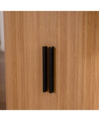  59 Inch Oval Dining Table for 4-6 with 2-Layer Storage Shelf and Wood Slide Door