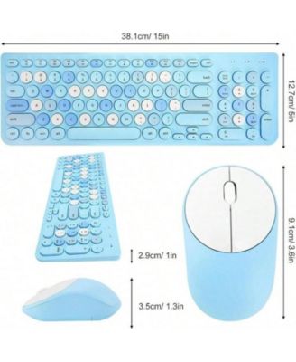Wireless Keyboard & Mouse Combo, Typewriter Style with Round Keycaps, 2.4GHz for Computer, Desktop, Laptop - Blue