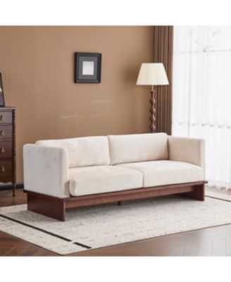 Beige 77" Modern Boucle 3-Seater Sofa with Solid Wood Base