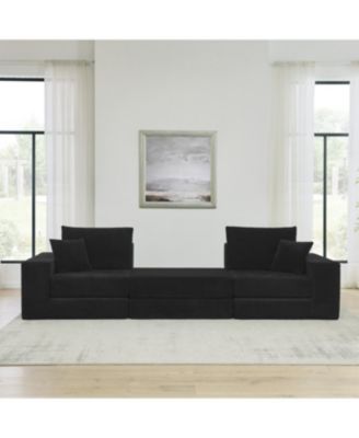 Modular Cloud Sectional Couch, Modern L-Shaped Sofa with Ottoman, Black
