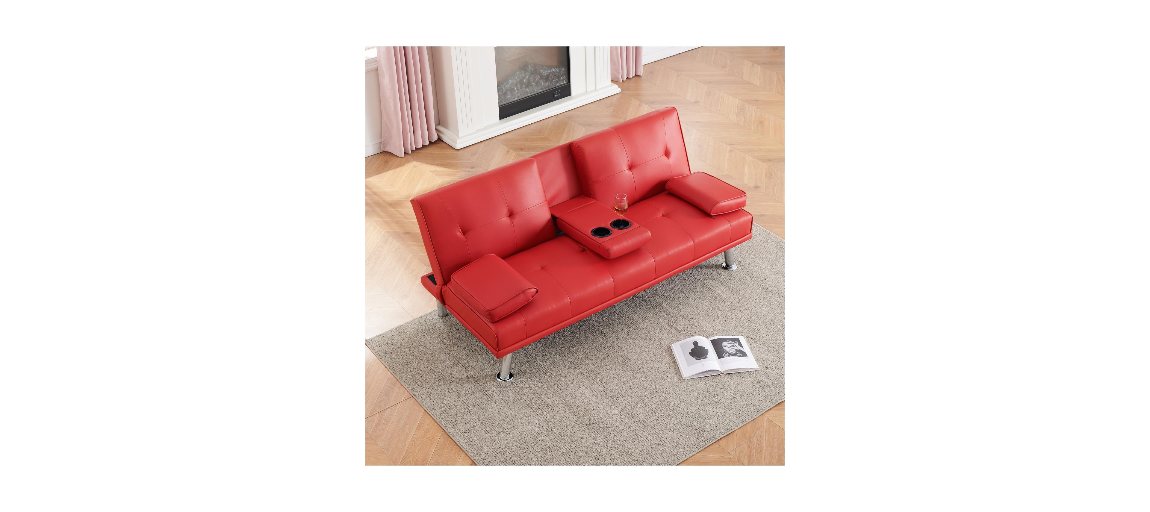 Streamdale Furniture Red Multifunctional Double Folding Sofa Bed with Coffee Table