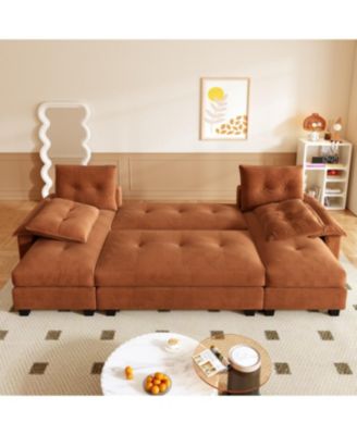 Streamdale 104.7" U-Shaped Sleeper Sofa with Pull Out Bed, Convertible Couch Bed, Orange