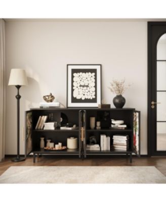 Streamdale 60.3" 4-Door Buffet Cabinet, Glazed Art Storage, Retro Console Table