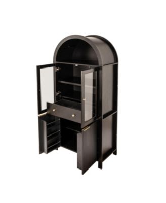 Streamdale 71" Fluted Tall Arched Pantry Cabinet with Adjustable Shelves & Hidden Drawer, Black