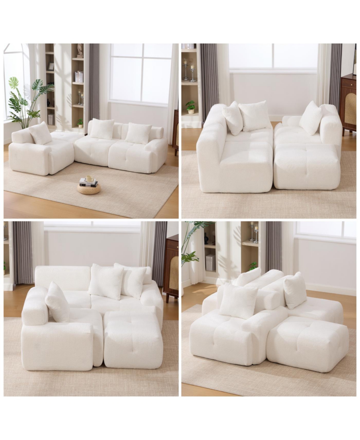 Streamdale Furniture Streamdale 104.3" 4-Piece L-Shaped Upholstered Modular Sectional Sofa, Ivory