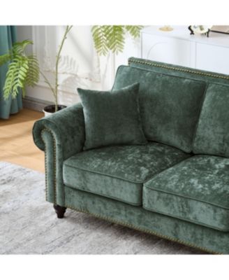 Streamdale 63" Modern Chenille 2-Seater Sofa with Rolled Arms, Wood Legs, Green
