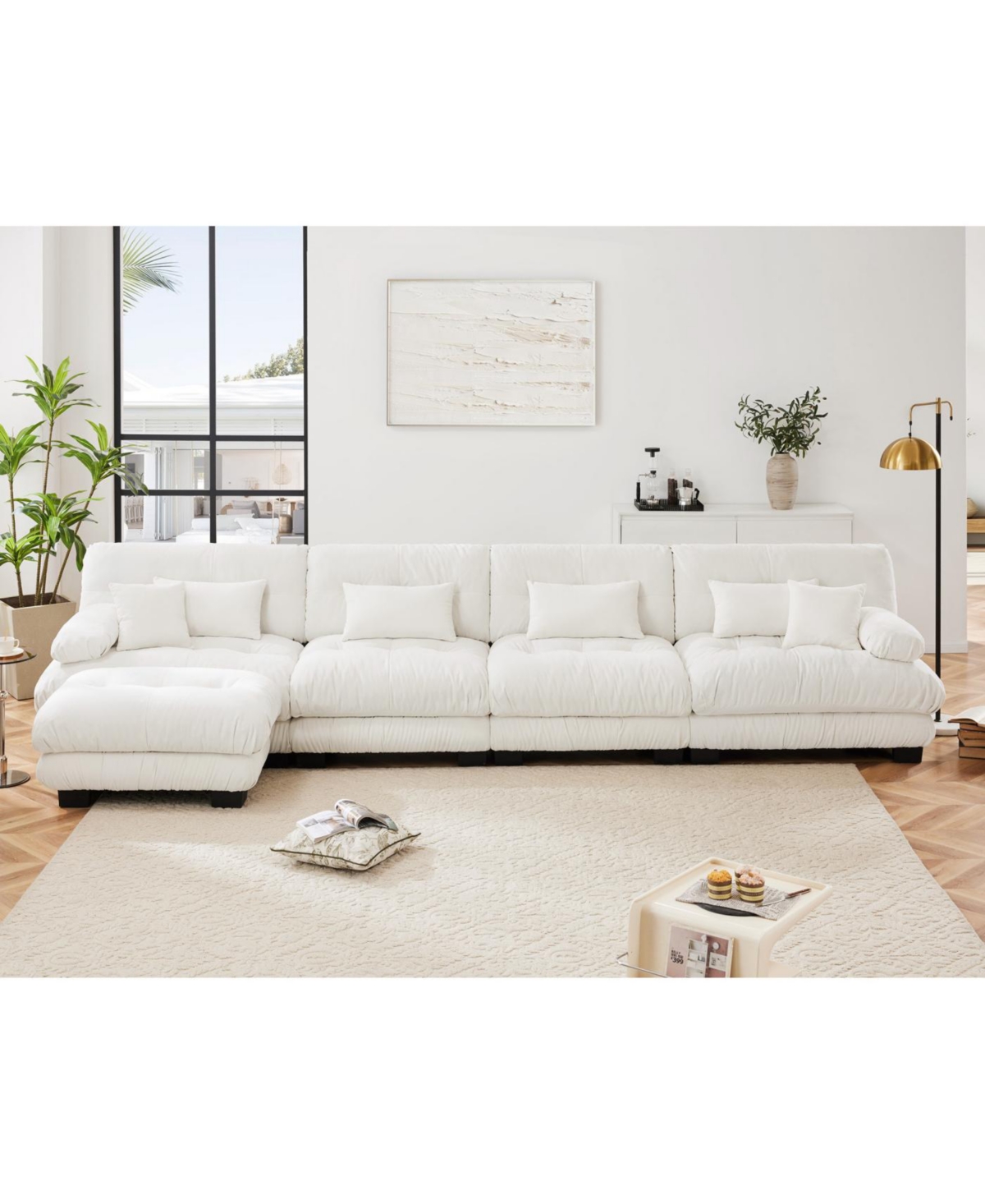Streamdale Furniture Streamdale Free Combination Modular Sectional Sofa, 4-Seater Comfy Cloud Couch, Chenille White