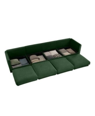 Modular Green 4-Seat Sectional Sofa with Storage and Cylindrical Backrest