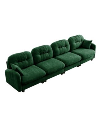 Streamdale Four-Seater Modular Chenille Sectional Couch with Pillows, Green