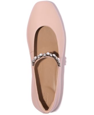 Women's Delicato Imitation Pearls and Crystal Leather Ballet Flats