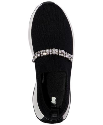 Women's F-Mode Flow Imitation Pearls and Crystal Knit Slip-On Sneakers
