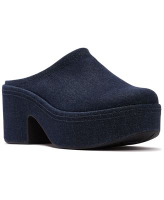 Women's Platforms Denim Heeled Slip-On Mules