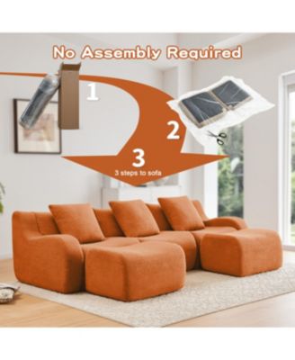Streamdale U-shaped Soft Teddy Fabric Boneless Sofa, No Assembly Required, Orange