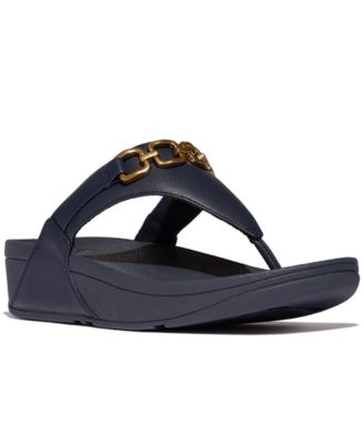 Women's Lulu Square-Chain Leather Toe-Post Wedge Sandals