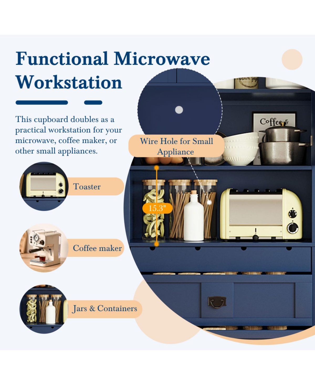 Streamdale Furniture Traditional Buffet with Hutch, Large Kitchen Pantry Storage Cabinet