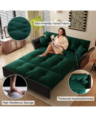 74.8" Queen Pull Out Sofa Bed, 3-in-1 Convertible Sleeper Tufted Sofa with 2 Pillows, Green