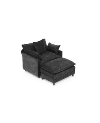 Streamdale Modern Accent Chair with Ottoman, Black Chenille
