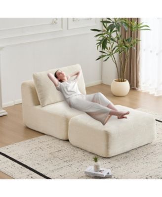 Modern Memory Foam Sofa, Single Chaise, Pet-Friendly, Corduroy, Beige