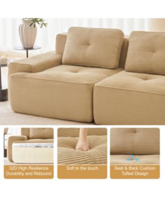 Streamdale Camel 82" Modern L-Shaped Corduroy Sectional Sofa with Deep Seat, Tufted Design