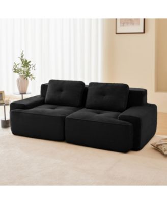 Streamdale 82" Modern L-Shaped Modular Sectional Sofa, Corduroy Fabric, Black