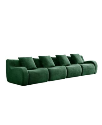 4-Seat Boneless Sofa, Teddy Fabric, No Assembly, Curved Armrest, Green