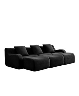 Three-Seat Boneless Sofa, Teddy Fabric, No Assembly, Black