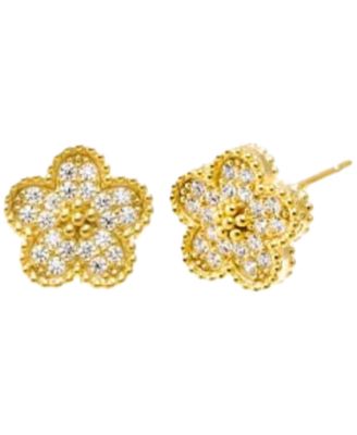 Pave Flower Gold Plated Necklace Earring Combo Set