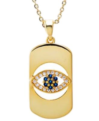 Colored Pave Evil Eye Cutout Dog Tag Necklace