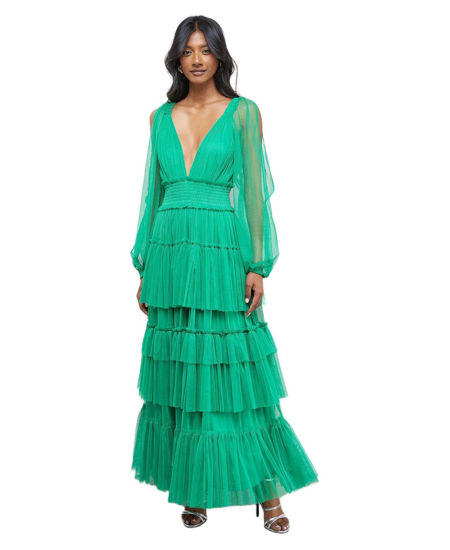 Женское платье Warehouse Cinched Waist Maxi, цвет: Зелёный — фото 1