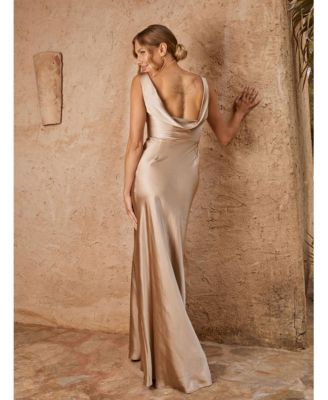 light tan bridesmaid dresses Tan Crochet Maxi Dress with Open Back
