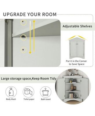31.5"H Triangle Corner Cabinet, Adjustable Shelves, Kitchen/Home Freestanding Storage