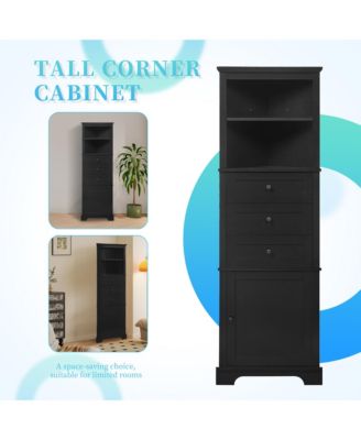 68.9"H Triangle Tall Cabinet with 3 Drawers and Adjustable Shelves for Bathroom/Living Room