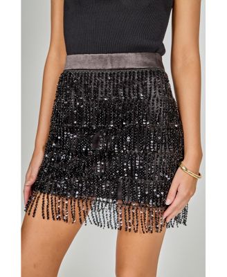 Women's Sequins Tassel Mini Skirt