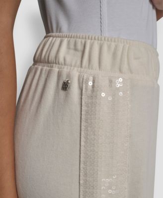 Women's Mid-Rise Sequin Detail Wide Leg Pants