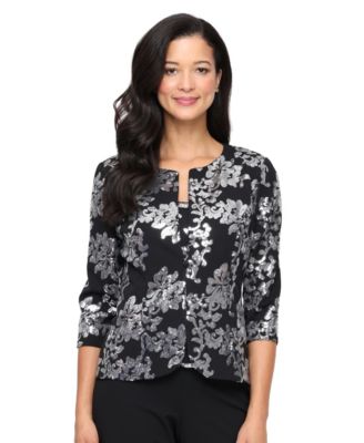 Alex Evenings - Women's 3/4-Sleeve Sequin Stretch Tank Top with Jacket