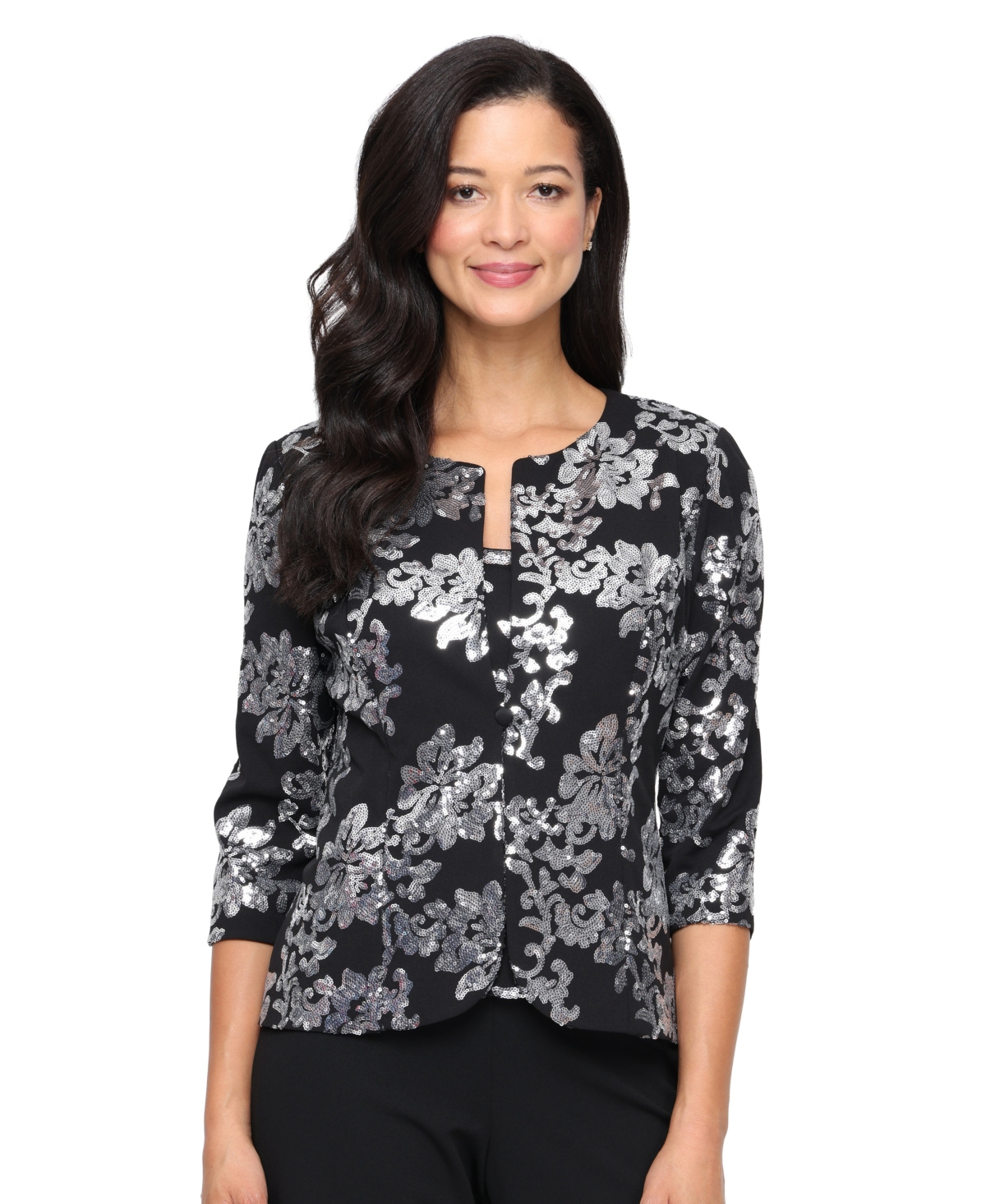 Alex Evenings Women's 3/4-Sleeve Sequin Stretch Tank Top with Jacket