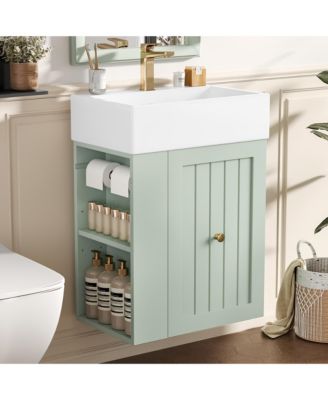 Bathroom Vanity with Ceramic Sink Storage Cabinet Drawer and Golden Handle