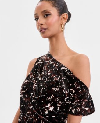 Women's Asymmetric Draped Velvet Top