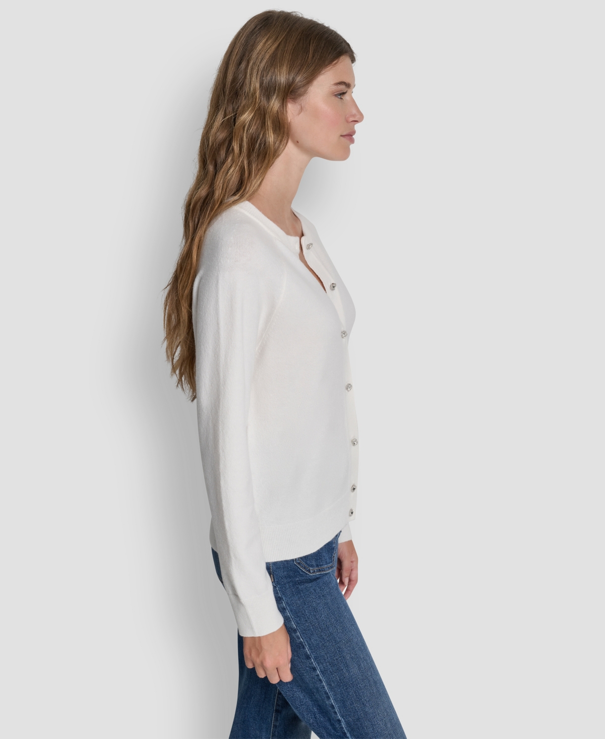 Dkny Jeans Women's Rhinestone Button-Front Crewneck Cardigan
