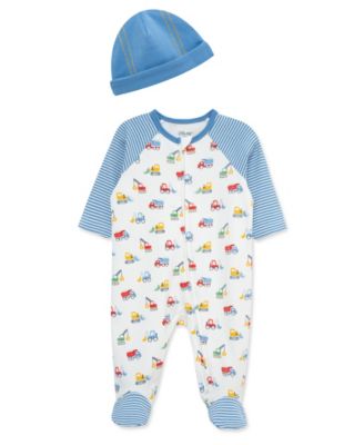 Little Me - Baby Boys' Trucks Footed Coverall and Hat, 2-Piece Set