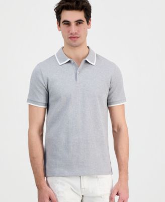 Men's Bayside Rib-Knit Textured Tipped Polo Shirt