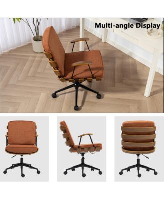 35.83"H Modern 360 Swivel Office Chair, Solid Wood Task Chair with Adjustable Height and Bent Wood