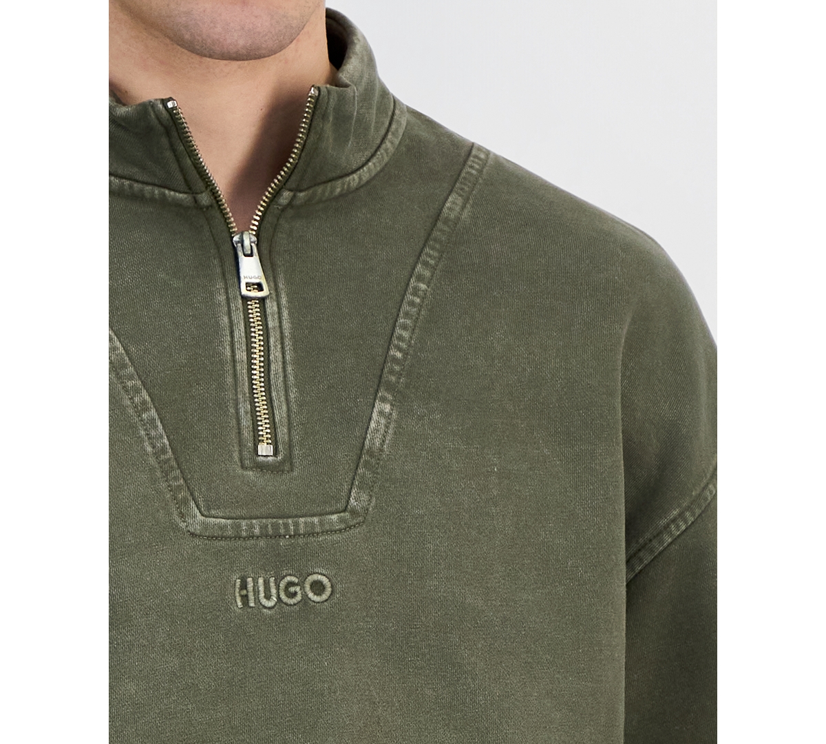 Hugo Boss Men's Distressed Logo Quarter-Zip Sweater