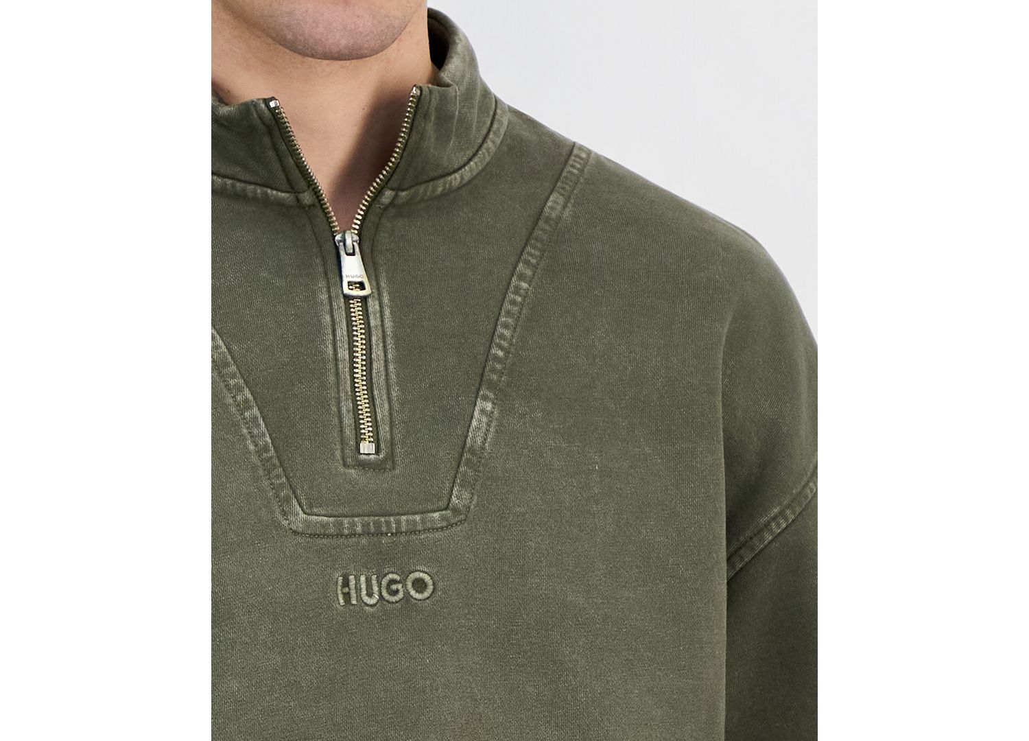 Men's Distressed Logo Quarter-Zip Sweater