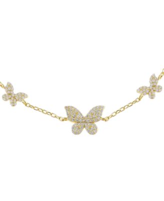 Pave Triple Gold Plated Butterfly Anklet