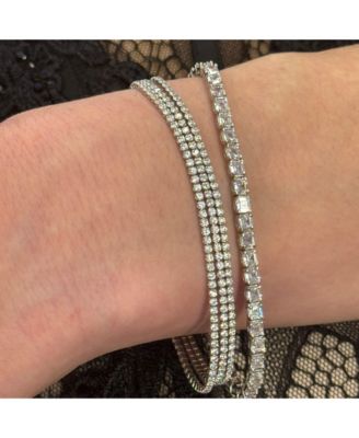 Suzy Levian Sterling Silver Cubic Zirconia Three Strand Tennis Bracelet