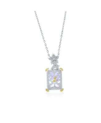 Suzy Levian Gala Collection Sterling Silver Firework Cut Cubic Zirconia Flower Drop Pendant Necklace