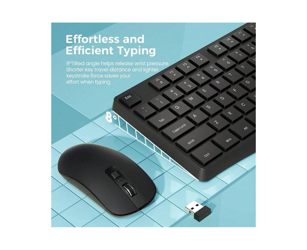 Wireless Keyboard And Mouse Combo - 2.4G Full-Sized Keyboard Mouse, 3 Dpi Adjustable Cordless Keyboard And Mouse