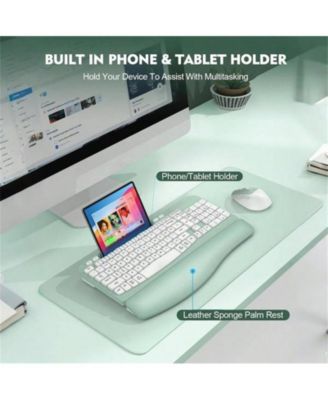 Wireless Keyboard and Mouse Combo - Full-Sized Keyboard with Cushioned Palm Rest, Phone Holder, 2.4G Cordless Set for Computer, Laptop, PC - Green